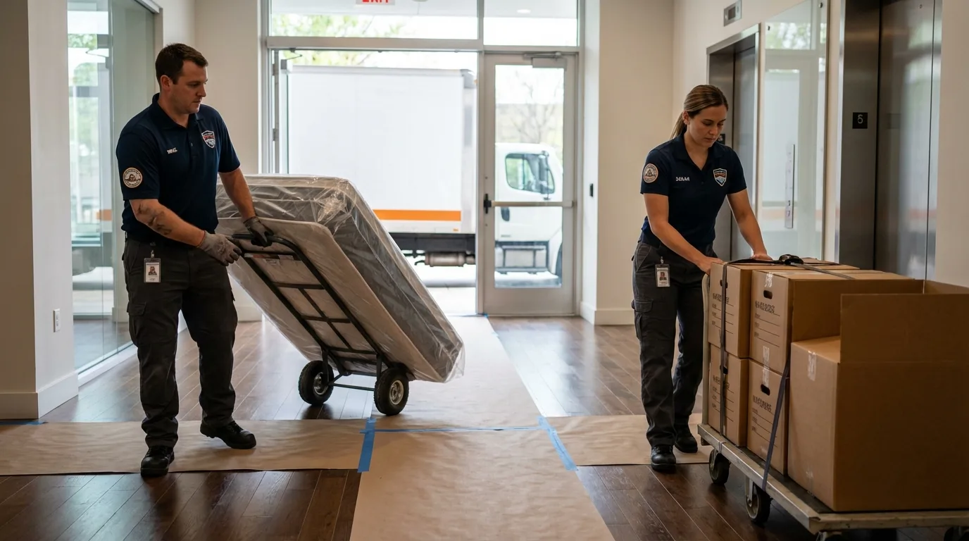 Professional apartment movers loading elevator in Petersburg, AK